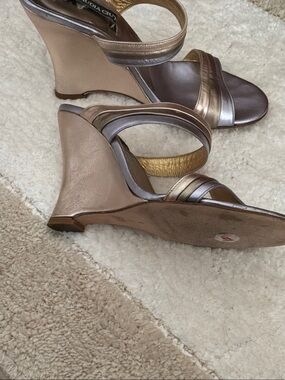 Claudia Ciuti Metallic Bronze Strappy Wedge Sandals